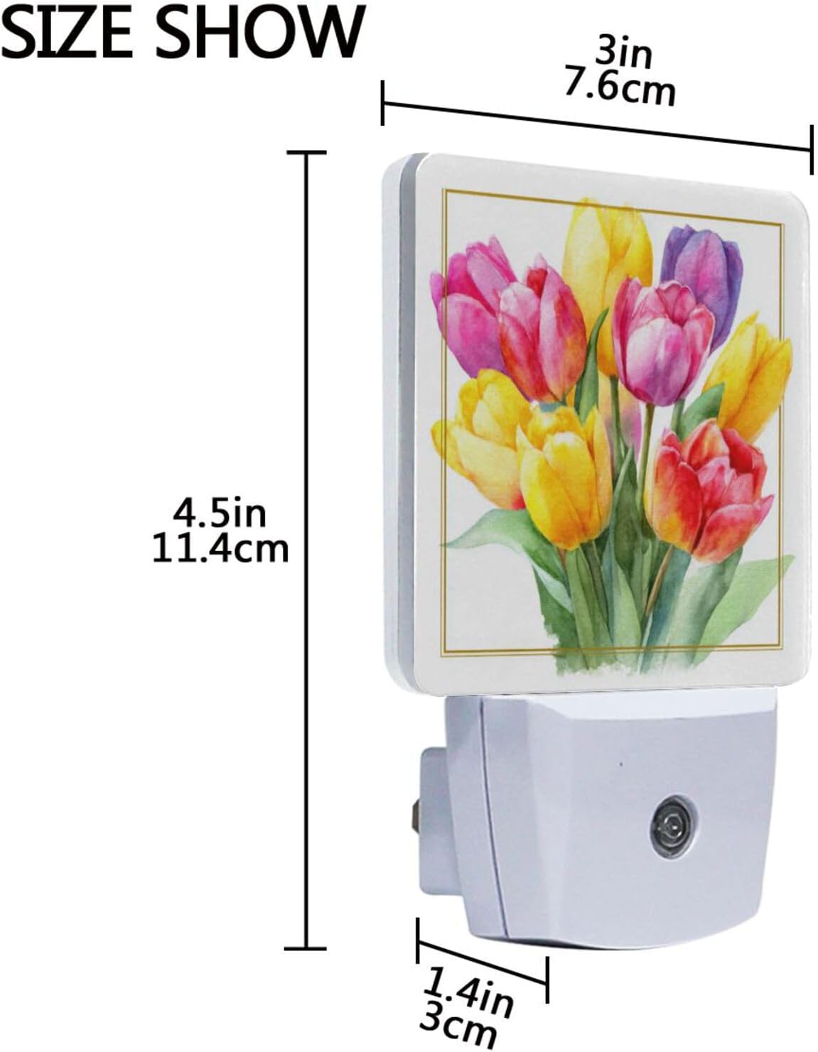 Aslsiy Night Light for Kids Watercolor Tulips in Vibrant Colors (4) Plug in Wall Lamp LED Dusk to Dawn Sensor Energy Saving Nightlight for Boys Girls Men Women