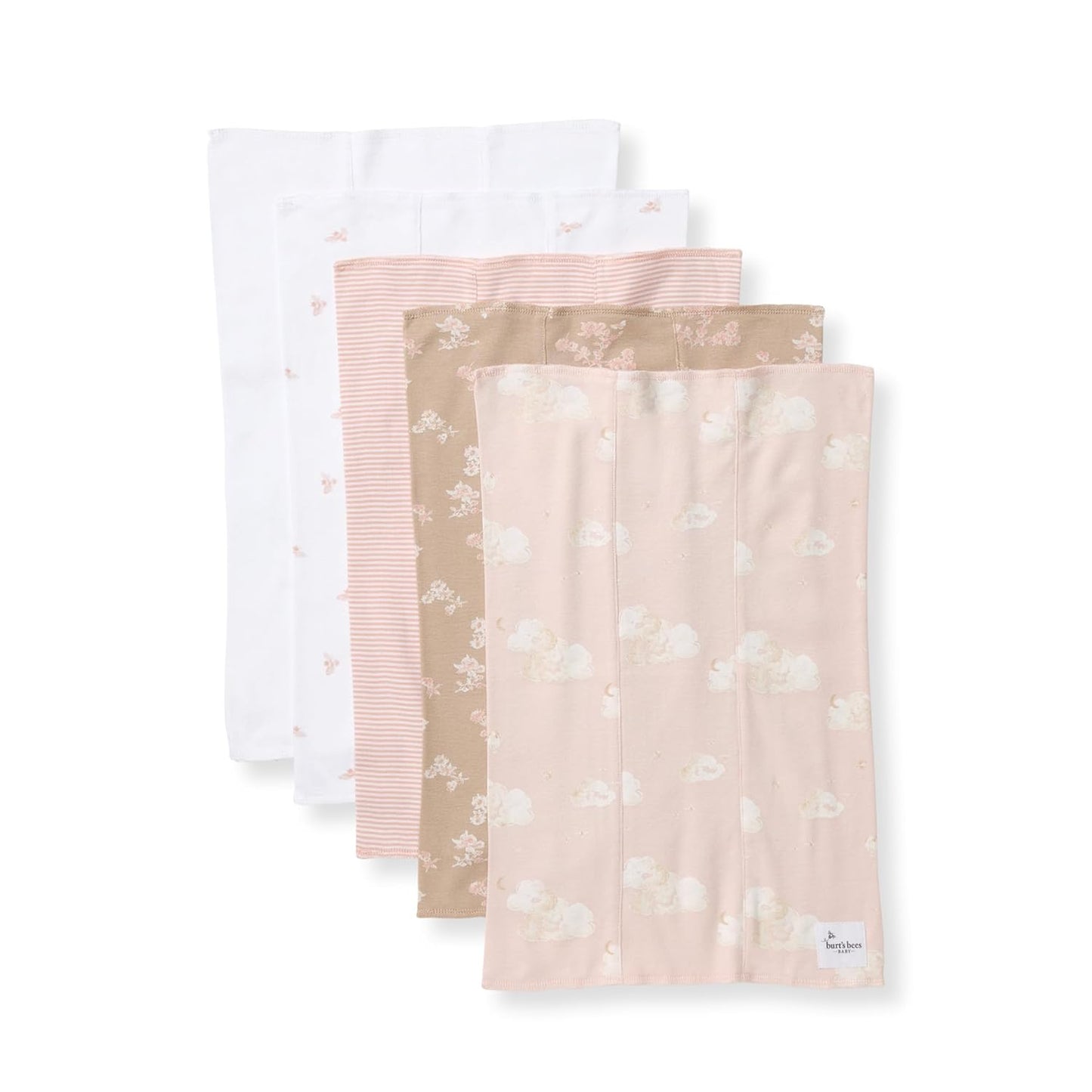 Burt's Bees Baby Infant Burp Cloths, 100% Organic Cotton Extra Absorbent Soft Fabric Drool Cloths, 5-Pack Newborn Must-Have Essential Large Burping Cloths, One Size 17 x 11.75 Inches