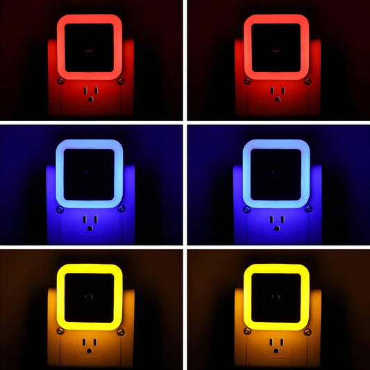 KINUR 6 Pack LED Night Light, LED Night Lights Plug into Wall with Dusk to Dawn sensors for Bathroom, Baby Nursery,Stair Lights, Hallway Light, Red, Blue, Amber