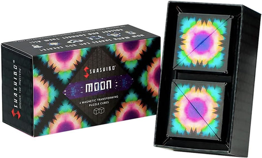 SHASHIBO Shape Shifting Box - Award-Winning, Patented Fidget Cube w/ 36 Rare Earth Magnets - Transforms Into Over 70 Shapes, Gift Box, Download Fun in Motion Toys Mobile App (Moon, 2 Pack)