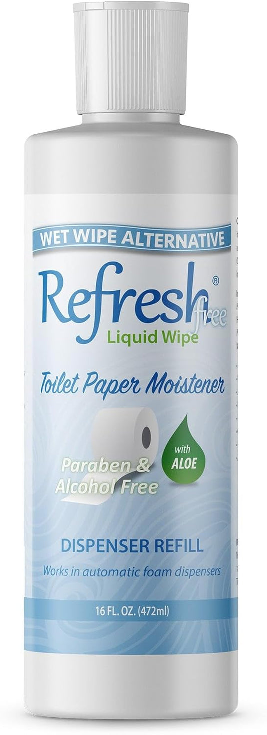 Refresh Liquid Wipe Toilet Paper Foam Dispenser Refill for Sensitive Skin | Eco-Friendly | Flushable Wet Wipe Alternative with Witch Hazel and Aloe | Alcohol Free | 16 oz Refill | 1 Pack