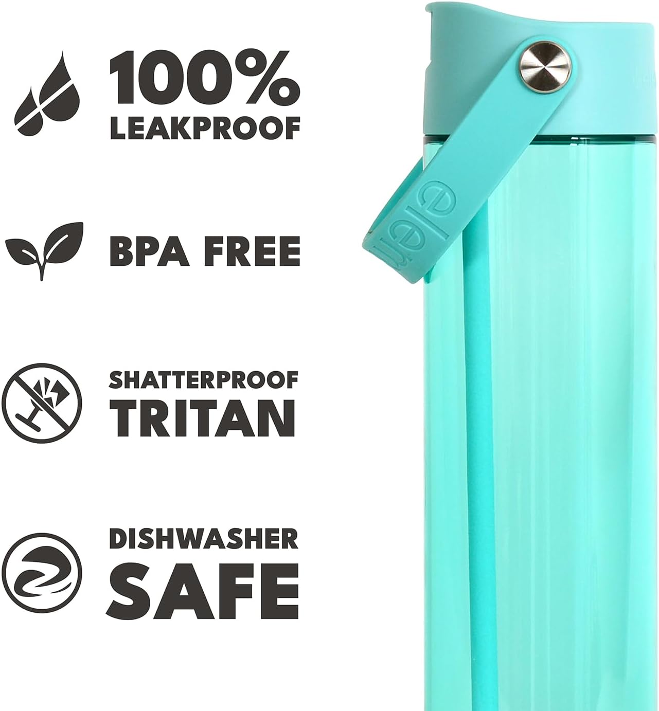 Elemental Splash Water Bottle with Straw - BPA-Free Tritan Plastic Reusable Water Bottle with Strap - Ideal for Travel, Gym and Sports - Leak Proof when Spout is Closed - 26oz - Robin's Egg