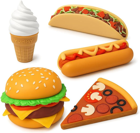 SplashEZ Food Bath Toys | Mold Free Bath Toys for Kids & Toddlers with No Hole for Water | Ideal Size for Little Hands | Safe, Durable for Baby Tub Ages 0 & Up | Ice Cream Taco Hamburger Hot Dog Pizza