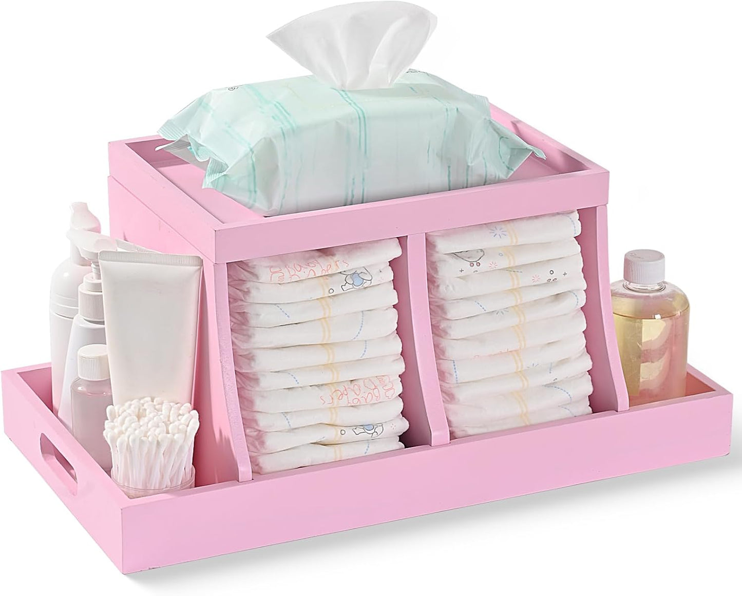 Three colors Diaper Organizer, Wooden Diaper Caddy Organizer, Changing Table Organizer, Diaper Storage Organizer, Nursery Baby Organization Pink