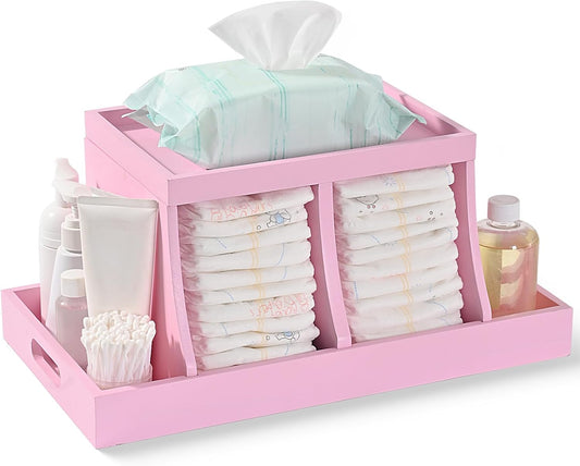 Three colors Diaper Organizer, Wooden Diaper Caddy Organizer, Changing Table Organizer, Diaper Storage Organizer, Nursery Baby Organization Pink