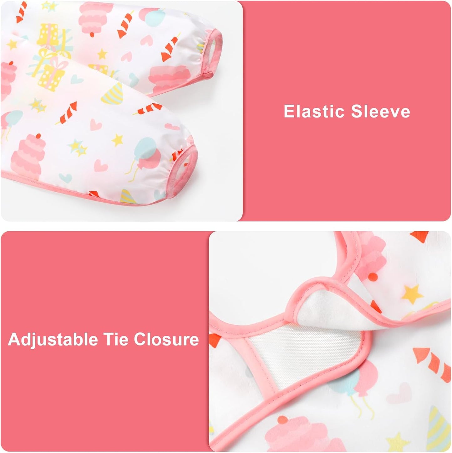 Accmor 4 Pack Long Sleeve Bibs, Baby Smock Waterproof Sleeved Bib Smock for Baby Toddler 6-36 Months
