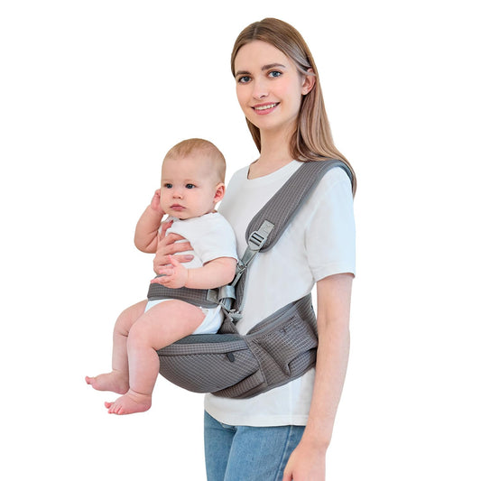 Baby Carrier - Hip Carrier for Baby with Baby Safety Strap - Toddler Carrier 7-45 lbs - Ergonomic Infant Holder with Hip Seat Large Capacity Pockets(Dark Grey)