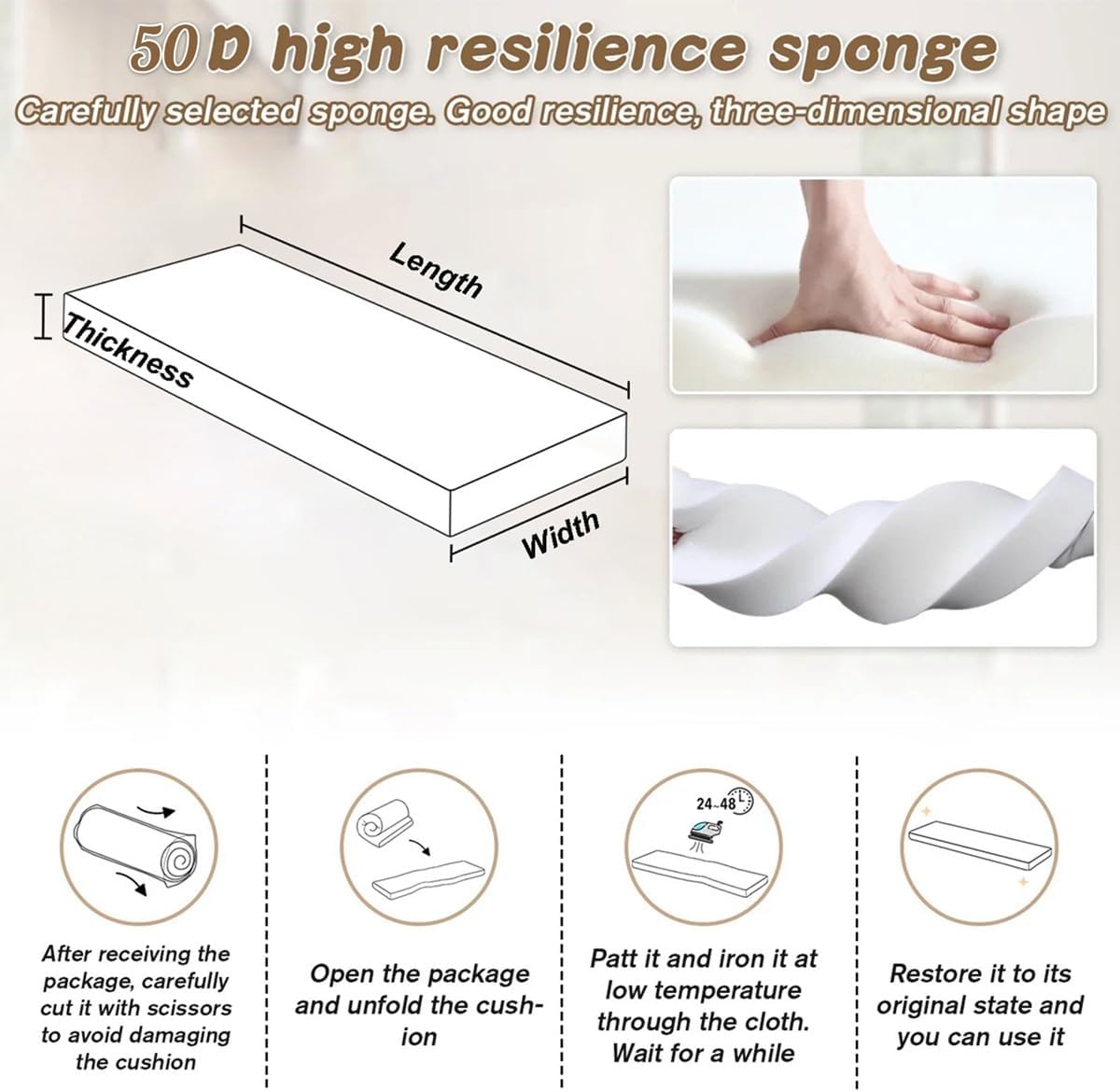 Custom Bench Cushion, Rectangle/Irregularly Shaped Seat Cushions, High-Density Foam Replacement Cushions with Removable Cover for Indoor Window Seat/Outdoor Patio Porch Furniture