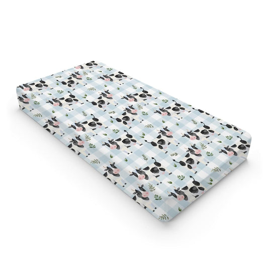 Cow Boho Leaves Changing Pad Covers Spring Farm Animals Leaves Changing Pad Cover Sheets for Boy Girl Cow Plaids Soft Breathable Stretchy Baby Diaper Changing Table Mat Cover 32''x16''