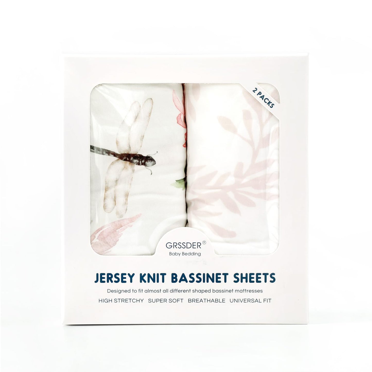 Stretch Ultra Soft Fitted Bassinet Sheet Set 2 Pack, Universal Fit for Bassinets Baby Cradle Moses Basket Oval Rectangle Mattress Safe and Snug, Beautiful Flowers and Insects Pattern for Baby Girls