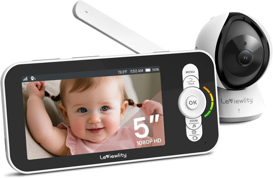 Leivewlity Baby Monitor No WiFi with Camera and Audio, 5" 1080P HD Screen with 1100ft Range, 5000mAh Battery, 8X Zoom, Infrared Night Vision, VOX, 2-Way Talk, Photo & Video Record for Crib, Nursery