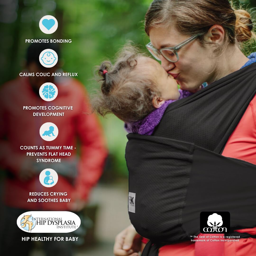 Breeze Baby K'tan Baby Carrier, #1 Easy Pre-Wrapped Baby Sling Gift | Breathable 100% Cotton Mesh | Hands Free Wrap for Infants | No Rings Or Buckles | Black | Small