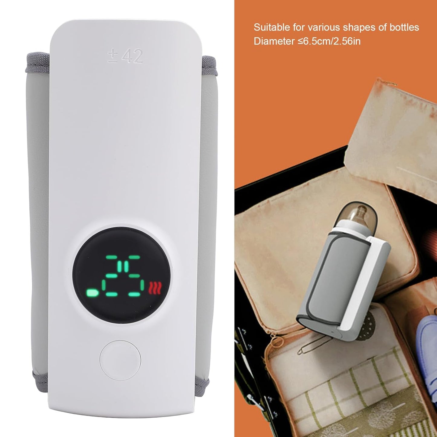 Portable Bottle Warmer, Fast Heating Milk Warmer for Travel, 6 Settings Temperature Display, 6000mAh Battery, USB Rechargeable Bottle Warmer On The Go, Waterless Warming Milk