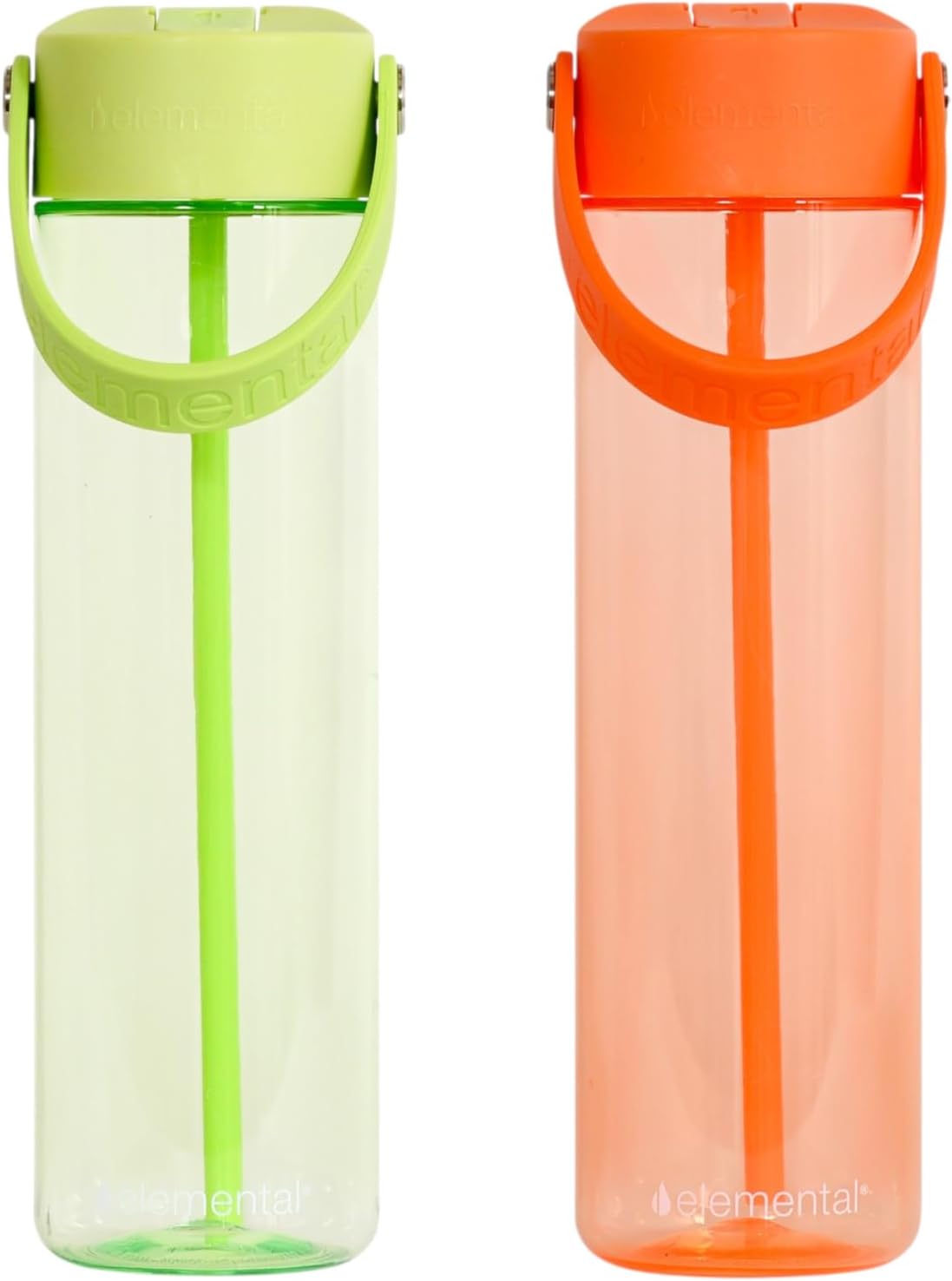 Elemental Splash Water Bottles - BPA-Free Tritan Plastic Reusable Water Bottle with Strap - Ideal for Gym and Sports Leak Proof when Spout is Closed - Key Lime & Orange - 26oz (2 Pack)