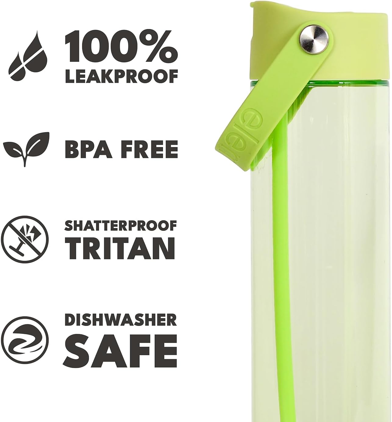 Elemental Splash Water Bottle with Straw - BPA-Free Tritan Plastic Reusable Water Bottle with Strap - Ideal for Travel, Gym and Sports - Leak Proof when Spout is Closed - 26oz - Key Lime