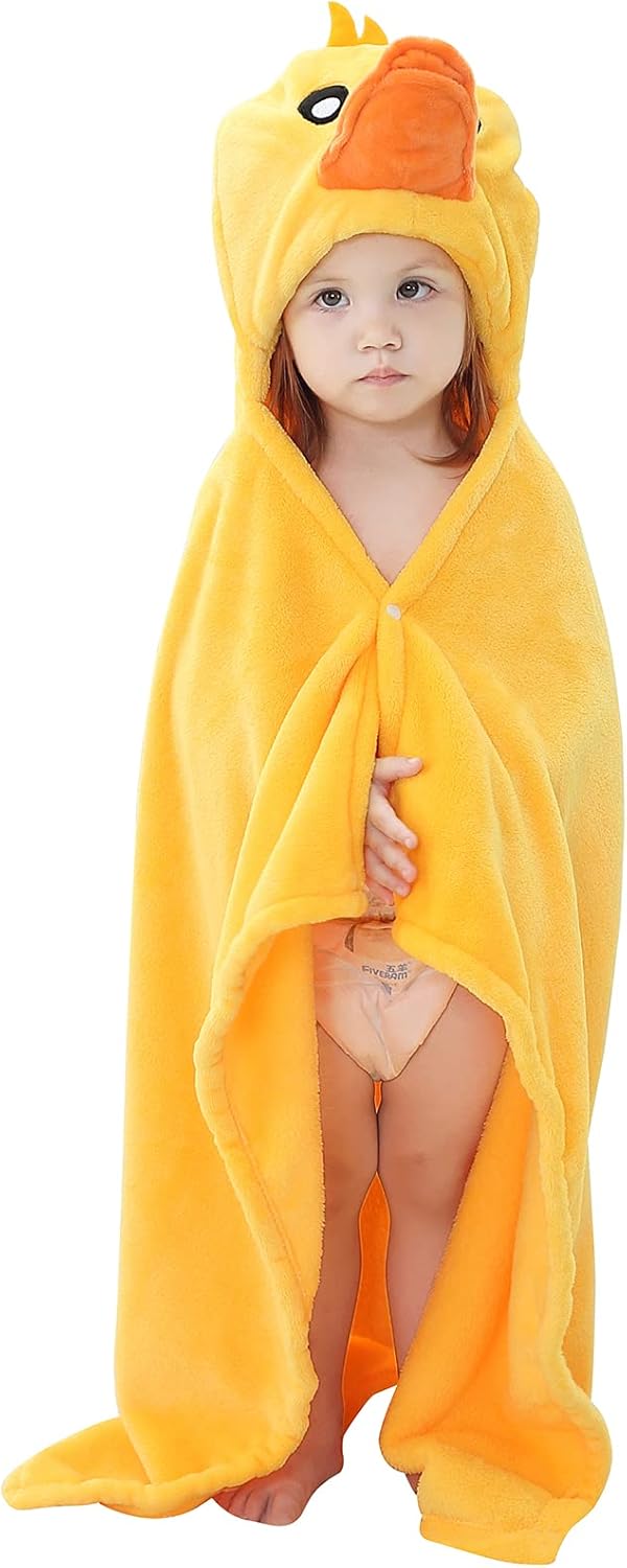Wearable Blanket Hoodie for Kids Toddlers Hooded Towels Soft Cozy Flannel Wearable Throw Blanket Hoodie for Boys Girls Birthday Gifts (Duck 60 * 50)