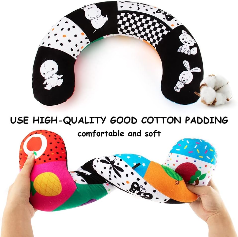 teytoy Tummy Time Pillow with Crinkle Mat & Teethers, Black and White High Contrast Baby Toys with Mirror, Montessori Sensory Crawling Toy for Infant Newborn Toddler Tummy Time Toys 0-6 Months Babies