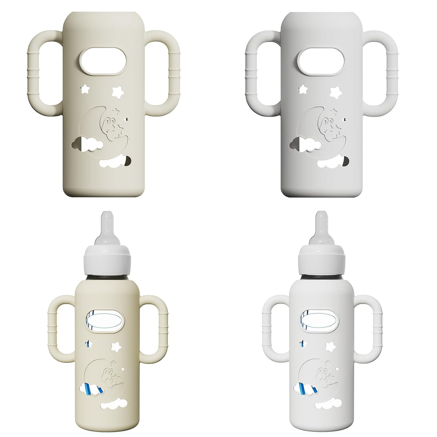 2 Pack Silicone Sleeves for Dr Brown's Glass Bottles, Drop Protection Bottle Sleeves with Handles, Anti Breakage Baby Bottle Holder Compatible with Dr. Brown's Newborn Glass Bottles,8 oz