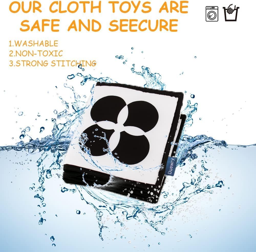 My First Black and White High Contrast Soft Book , Infant Tummy Time Toys, Black and White Baby Cards, Folding Educational Activity Cloth Book Suitable for Boys Girls Toddler
