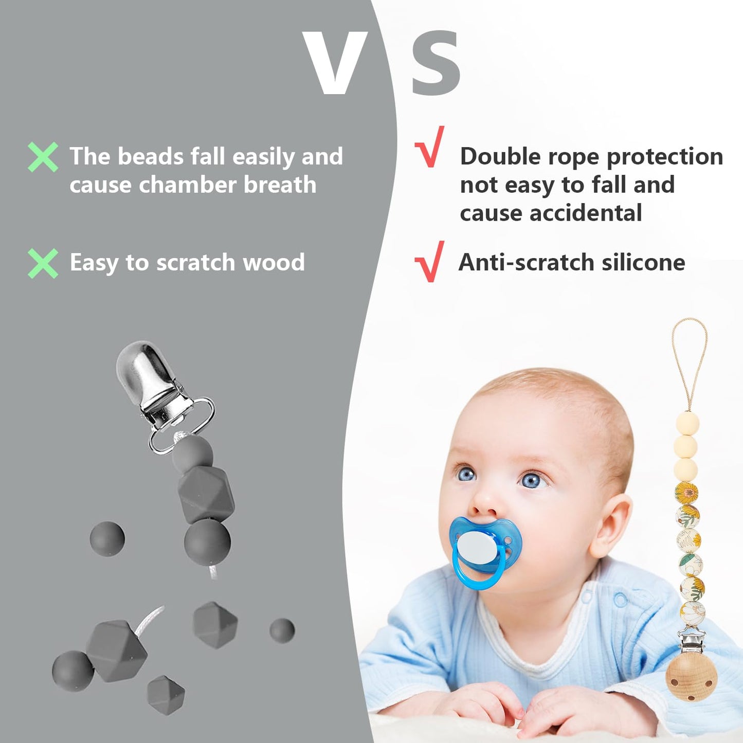 Pacifier Clips, 2PCS Silicone Soother Clips, BPA Free Pacifier Clip Pacifier Holder for Newborn Baby Boy Girl Gifts, Print Flowers