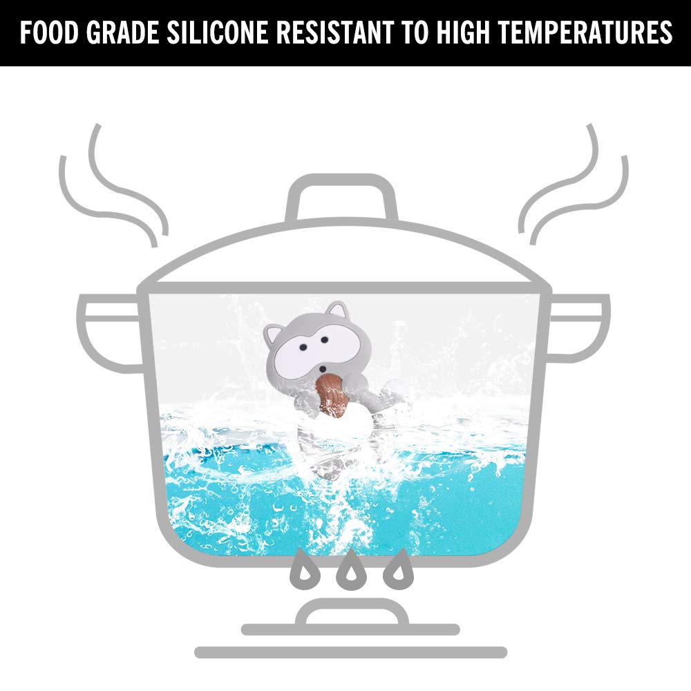 Baby Silicone Teether,Sensory Chew Toys,BPA Free Soft and Effective Infant Teething Pain Relief Toys,Freezer Safe,Food Grade Silicone,Best Shower Gift for Boys and Girls (Raccoon)