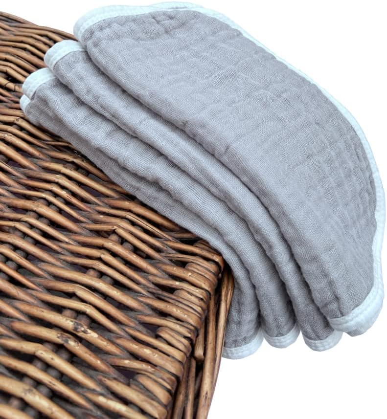 Muslin Burp Cloths Large 20 by 10 Inches 100% Cotton 6 Layers Extra Absorbent and Soft (Grey)