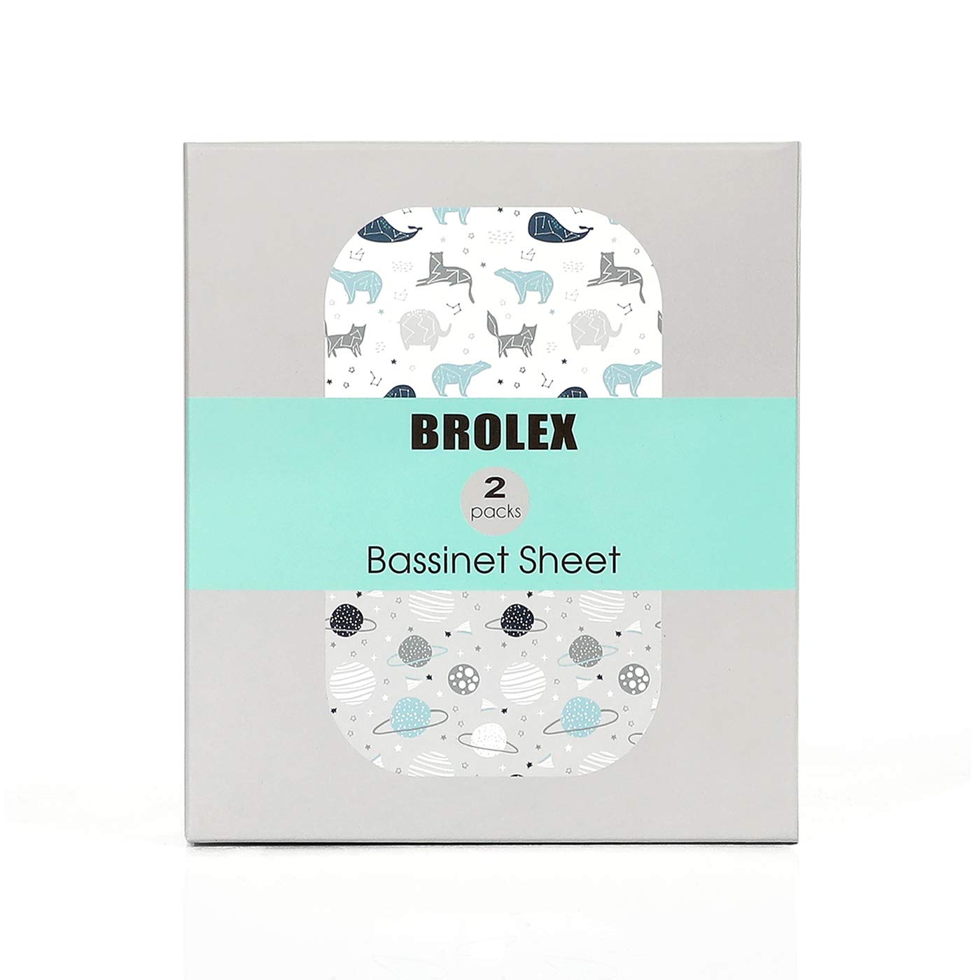 Stretch Fitted Bassinet Sheet Set BROLEX 2 Pack Cradle Sheets for Bassinet Pad/Mattress,Unisex Boys Girls,Ultra Soft,Space Planet