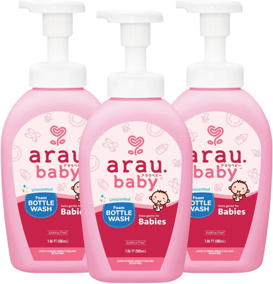 Arau Baby Foam Bottle Wash - Gentle Cleansing Soap for Bottles, Pacifiers, Toys, Dirty Surfaces, Foam Dish Soap, Plant Based, Safe for Baby, Trusted Baby Care Brand (16.9 fl oz - Pack of 3)