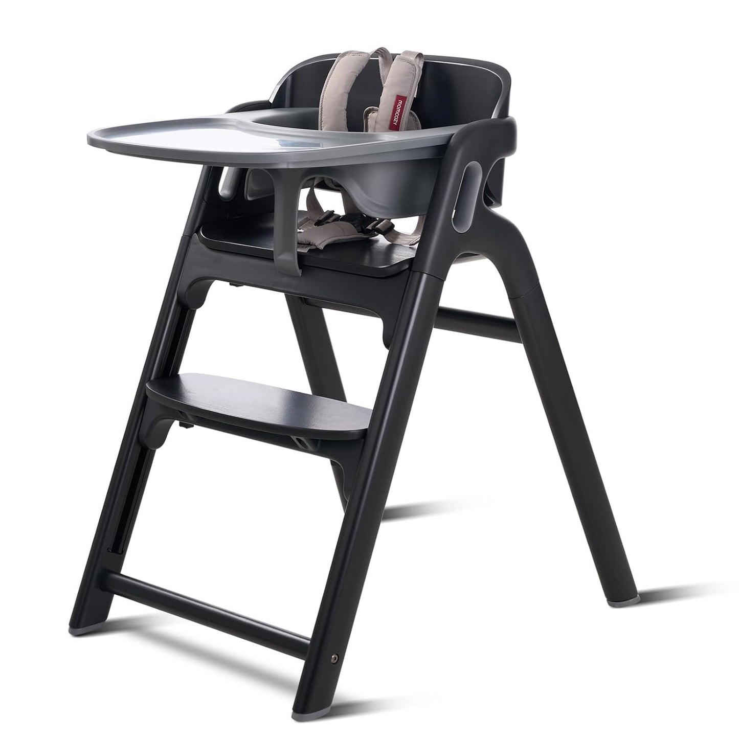 Momcozy DinerPal Wooden High Chair for Babies, Toddlers & Adults Up to 308 Lbs, Convertible Baby Highchair with Food-Grade Tray, Dishwasher-Safe, Adjustable & Ergonomic, Midnight Black