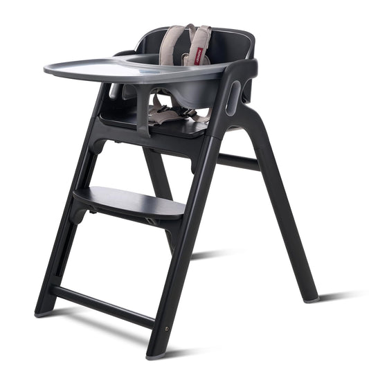 Momcozy DinerPal Wooden High Chair for Babies, Toddlers & Adults Up to 308 Lbs, Convertible Baby Highchair with Food-Grade Tray, Dishwasher-Safe, Adjustable & Ergonomic, Midnight Black