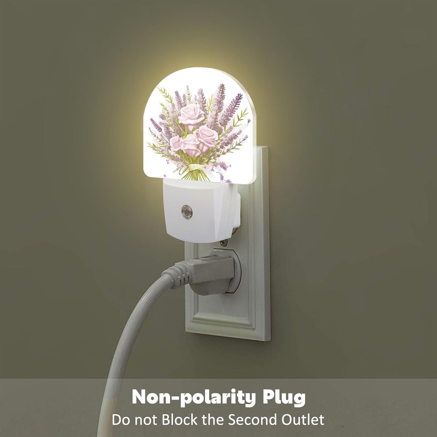 Purple Lavender Louquet Night Light Plug into Wall,Watercolor Blooming Lavender Floral Dusk to Dawn Night Light Plug in,0.5w Energy Saving Sleep Friendly NightLight for Kids Boys Girls Home Decor