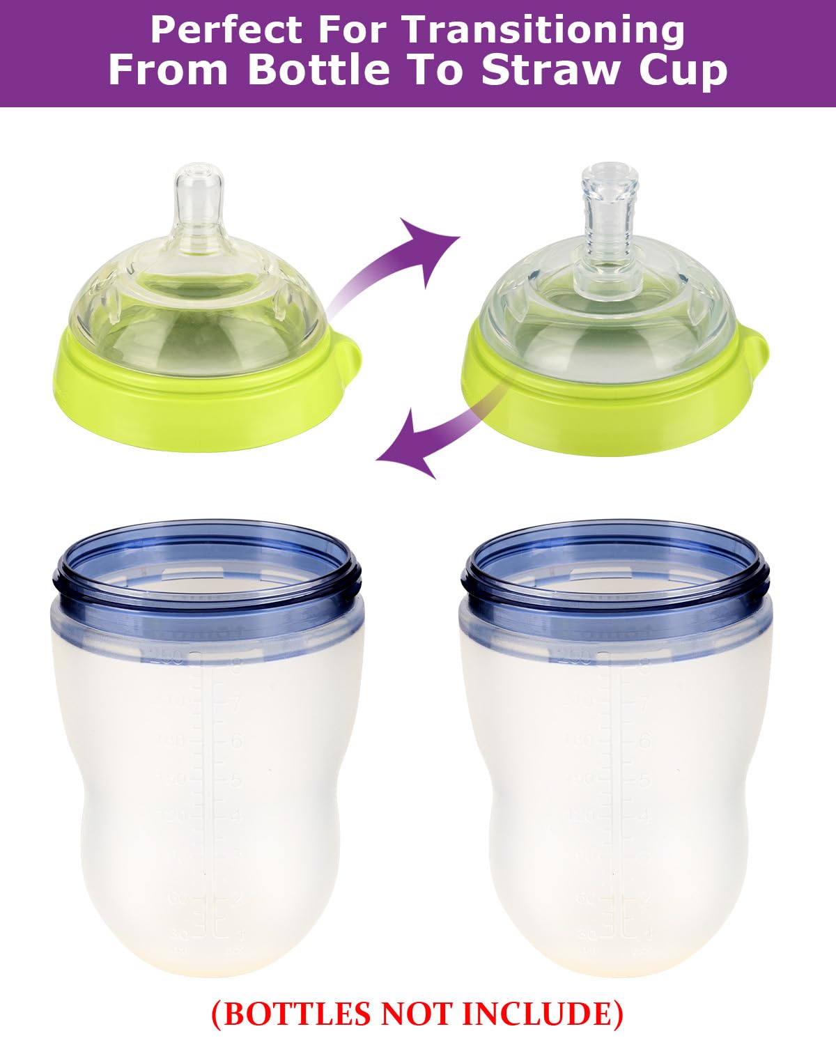 Sippy Straw Cup Nipples for Comotomo Baby Bottles,Food Grade Silicone Straw Top，Variable Flow Soft Nipple，6m+,4-Count