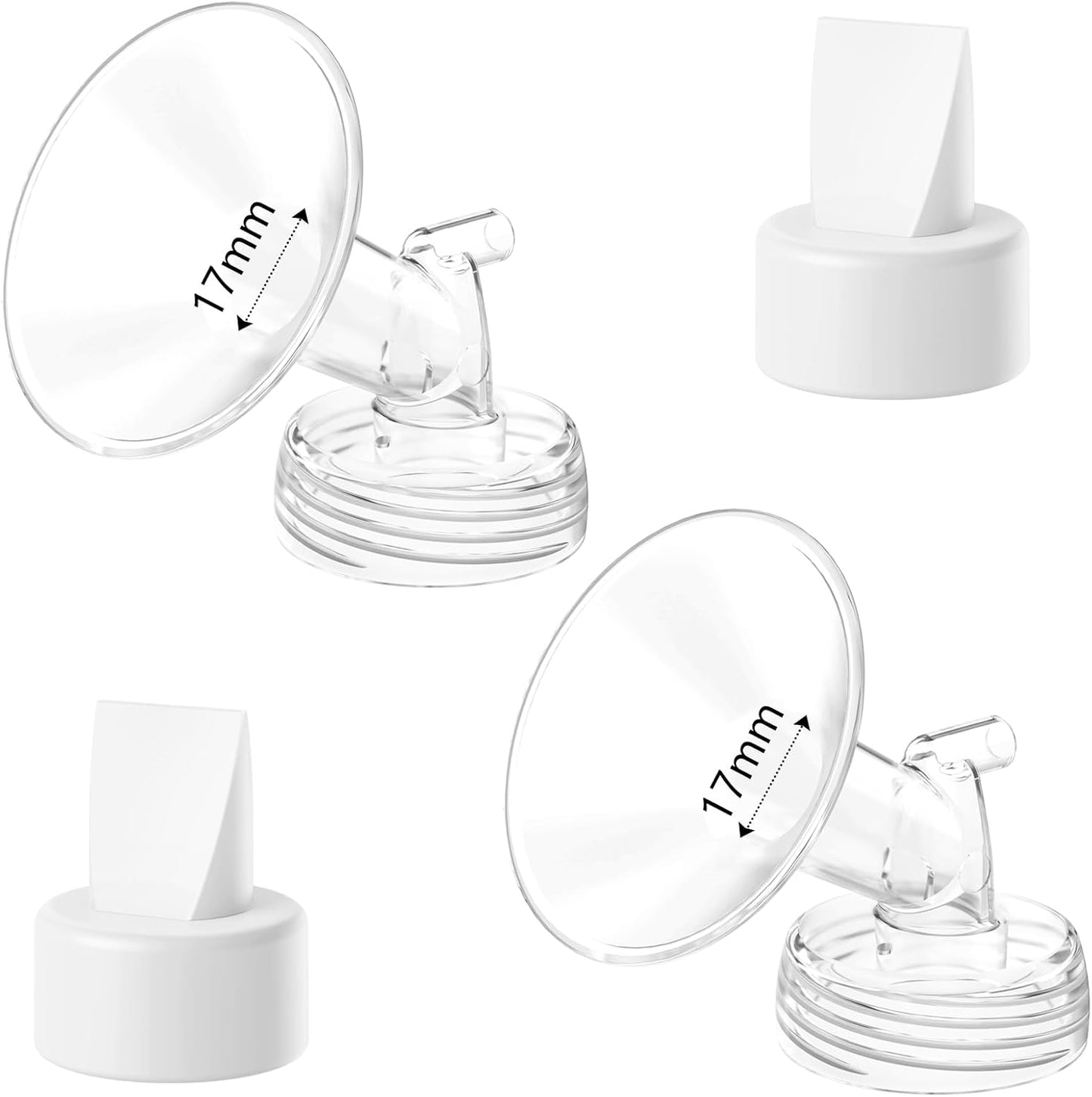 4pack Breast Pump Parts, 2pcs 17mm Flange and 2pcs Duckbill Valves for Spectra/Motif Luna/Amada MYA Breast pumps Parts, for Spectra S2 S1 9 Plus Parts, Replace to Spectra Flange Spectra Duckbill Valve
