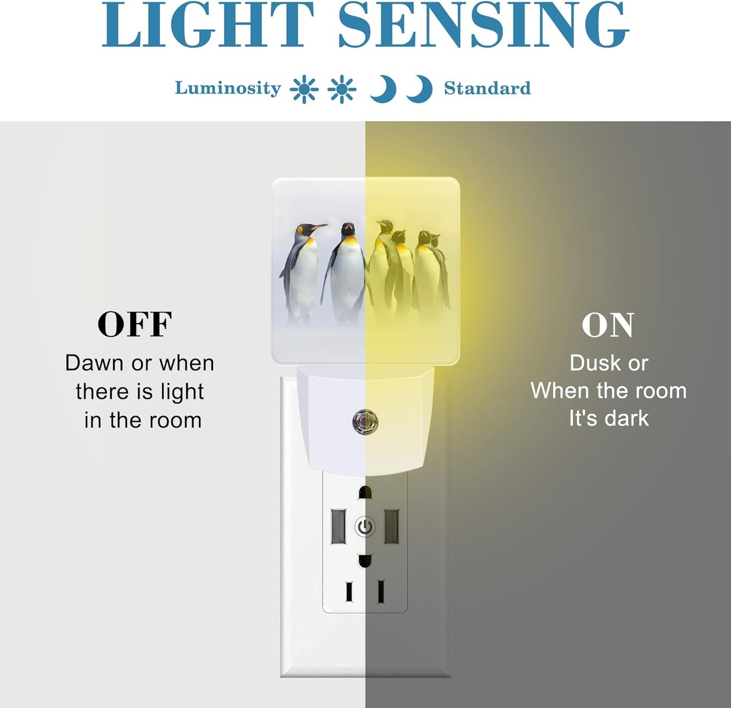 Night Light for Kids Girls Boys, King Penguins in White Habitat LED Night Light Plug into Wall with Dusk to Dawn Sensor for Room Decor, Hallway, Kitchen, Bathroom, Nursery, Stairs
