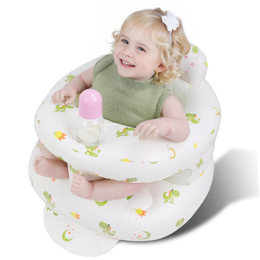 Inflatable Baby Seat for 3-36 Months Babies, Blow up Baby Chair with Built-in Air Pump, PVC Material, Full Enclosure Protection, Outdoor Travel Inflatable Chair for Infant, Green Dinosaur