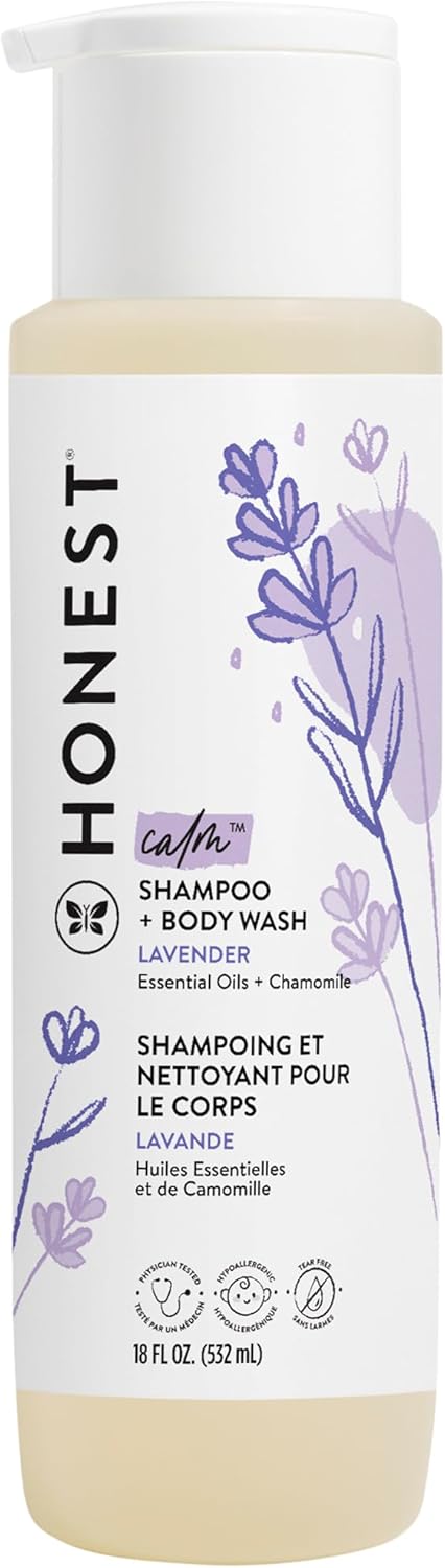 The Honest Company 2-in-1 Cleansing Shampoo + Body Wash | Gentle for Baby | Naturally Derived, Tear-free, Hypoallergenic | Lavender Calm, 18 fl oz