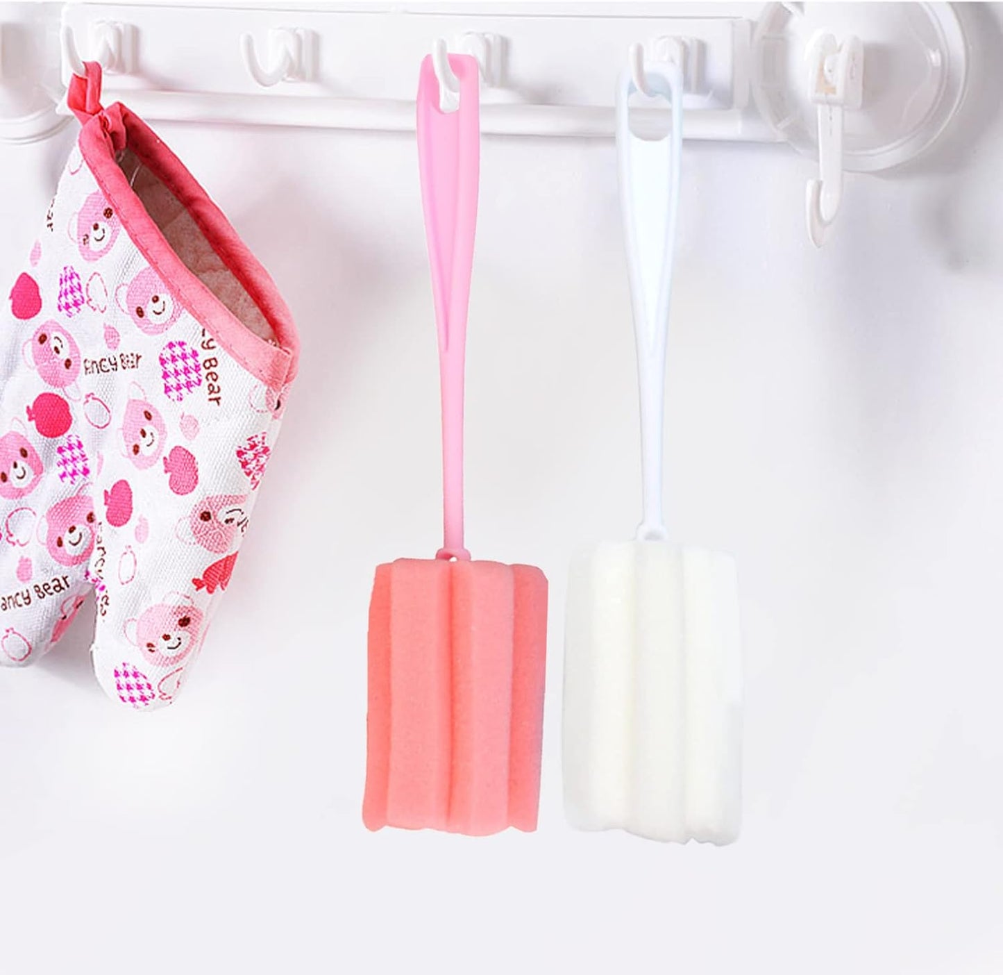 Bottle Brush Sponge 4PCS Cup Washer Brush Long Handle Cleaner Brush for Baby Bottle Glasswares Mugs Cups Kitchen Clean (4 PCS)