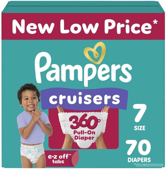 Pampers Diapers - Cruisers 360 - Size 7, 70 Count, Babyproof up to 100% Leakproof Pull-On Diaper