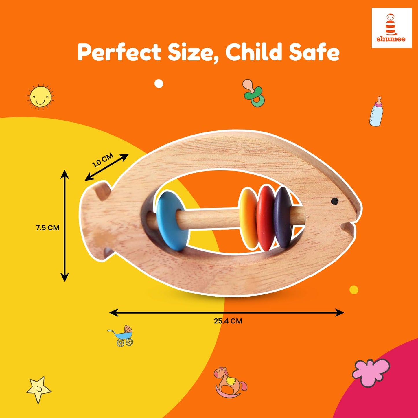 Shumee Wooden Fish Rattle Rings and Teethers for Infants | Sensory Toy | 100% Safe, Natural & Eco-Friendly | 6 Months+