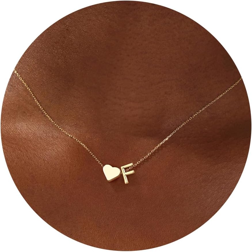 Turandoss Heart Initial Necklace for Women Teen Girls - 18K Gold Plated Letter A-Z Pendant Necklace Dainty Heart Necklaces Tiny Initial Necklaces Birthday Gifts for Women Jewelry