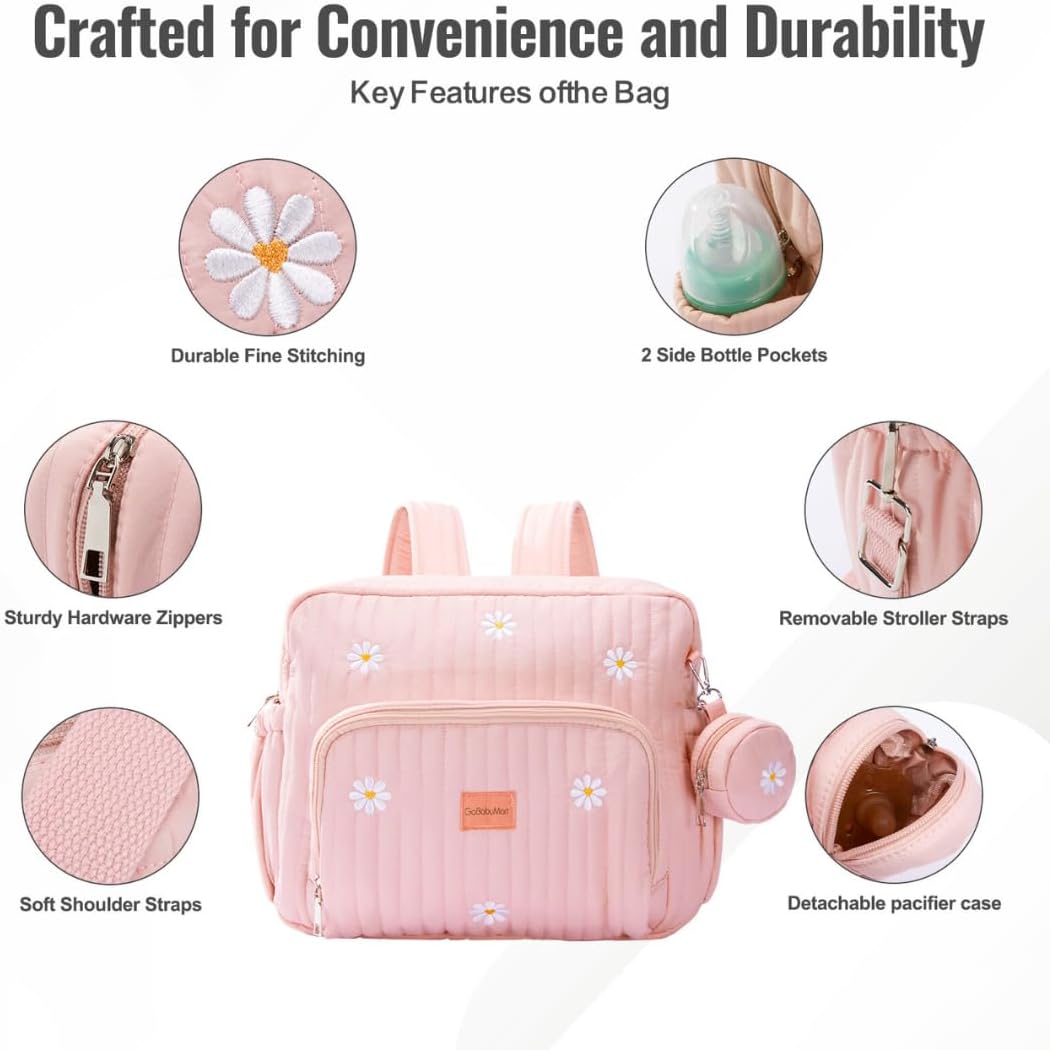 Diaper Bag Backpack, Medium Maternity baby bag & Changing Pad, Diaper Bag Tote, Insulated Pockets, Hospital Bag (Medium - Pink Flowers)