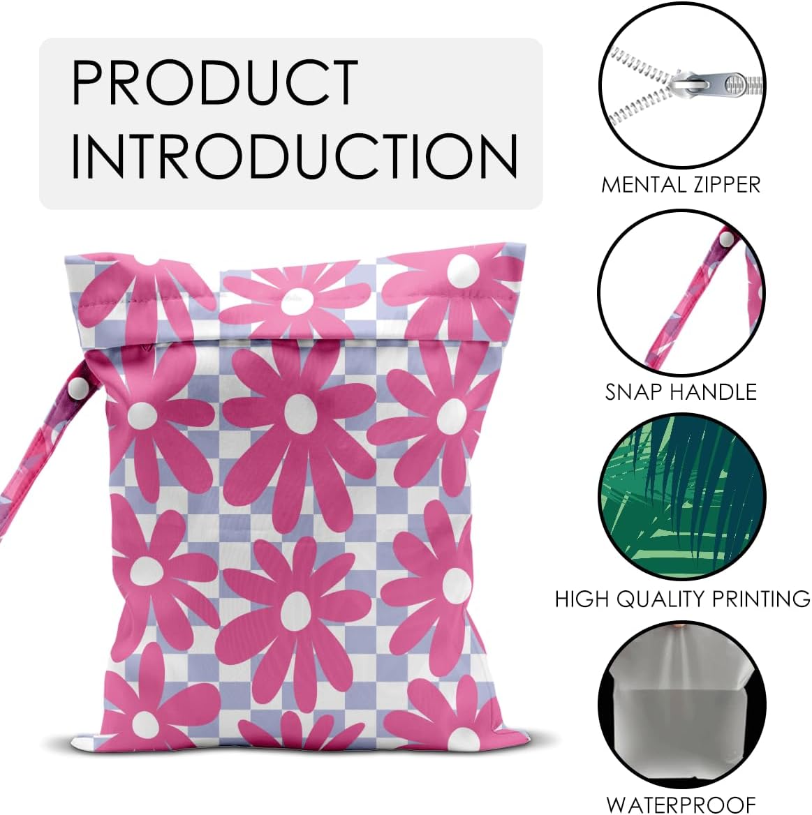 Wet Bag for Swimsuit Pool Travel Baby Cloth Diapers Dirty Yoga Gym Clothes Beach Bags Summer Gifts for Women Men Beach Vacation Essentials Flower Checker Waterproof Wet Dry Bag Travel Laundry Bags