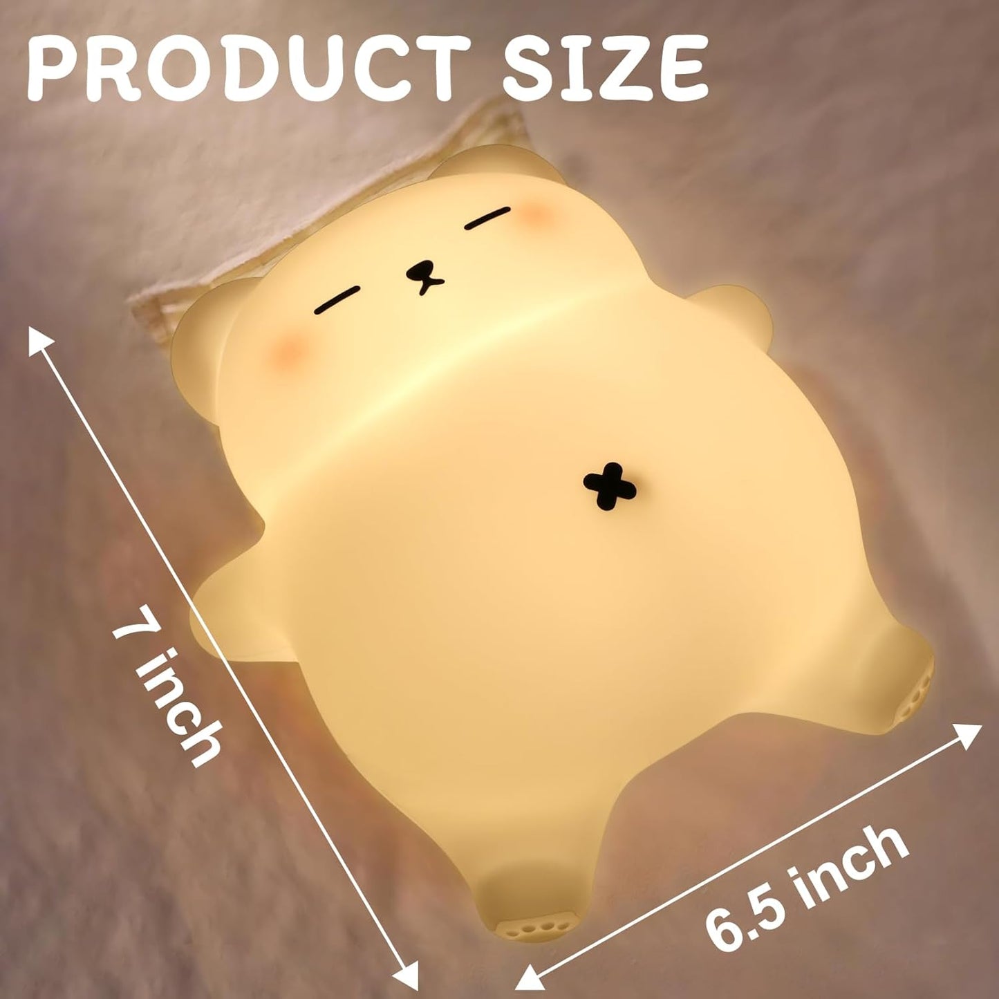 Squishy Night Light for Kids, Bear Silicone Night Light - Rechargeable with Soothing Snore Sounds & Moving Tummy, 3-Level Dimming Touch Control
