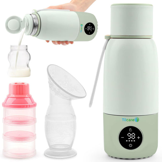 Portable Bottle Warmer for Travel - 17oz 12H Baby Bottle Milk Warmer, Fast Heat Travel Bottle Warmer for Breastmilk, USB Calentador De Biberones on The Go - Wireless Car Bottle Water Warmer, Green