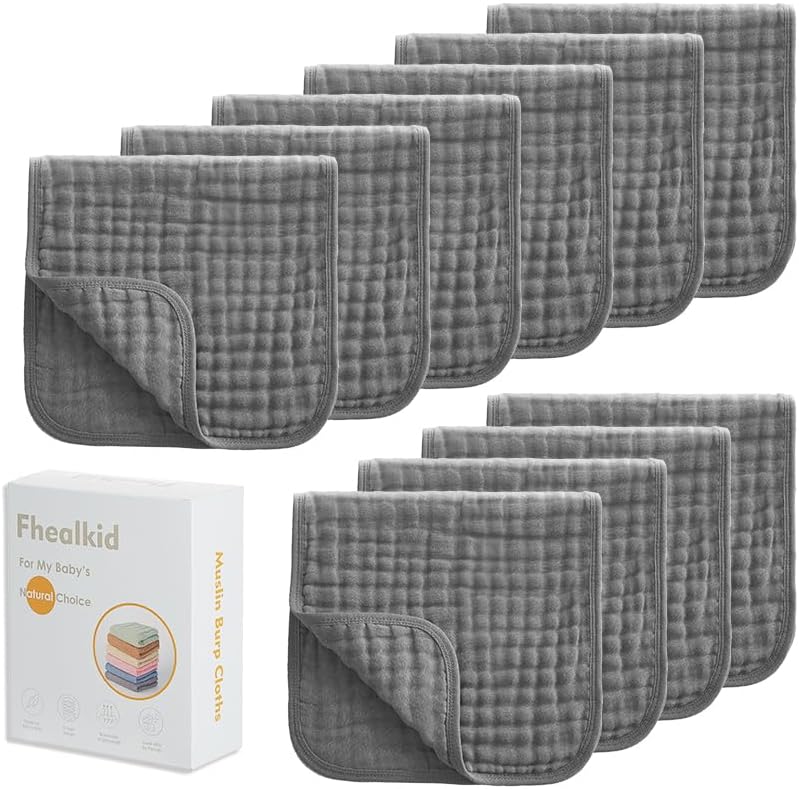 Muslin Burp Cloths Sets Newborn Baby Boy Essentials Must Haves 100% Cotton 10 Pack 22" X 10",6-Layer Baby Bibs & Burp Cloths for Baby Drool and Messes - Soft, Safe & Gentle for Boys & Girls Multi