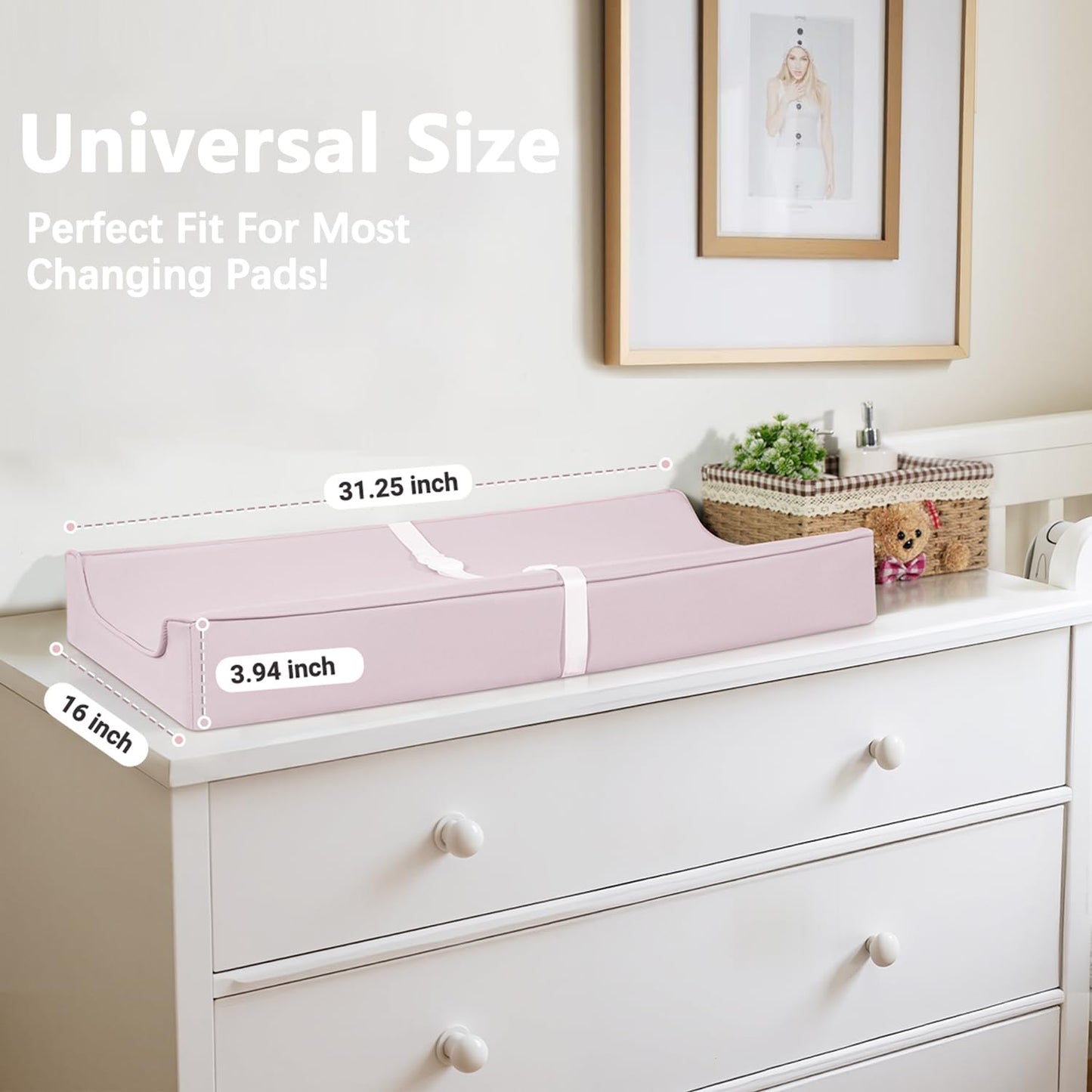 Vegan Leather Changing Pad Cover with Zipper - 31"X 16" - Waterproof Wipeable, Extra Thick & Portable & Non-Slip Diaper Mat - Fits Standard Changing Tables (Pink)