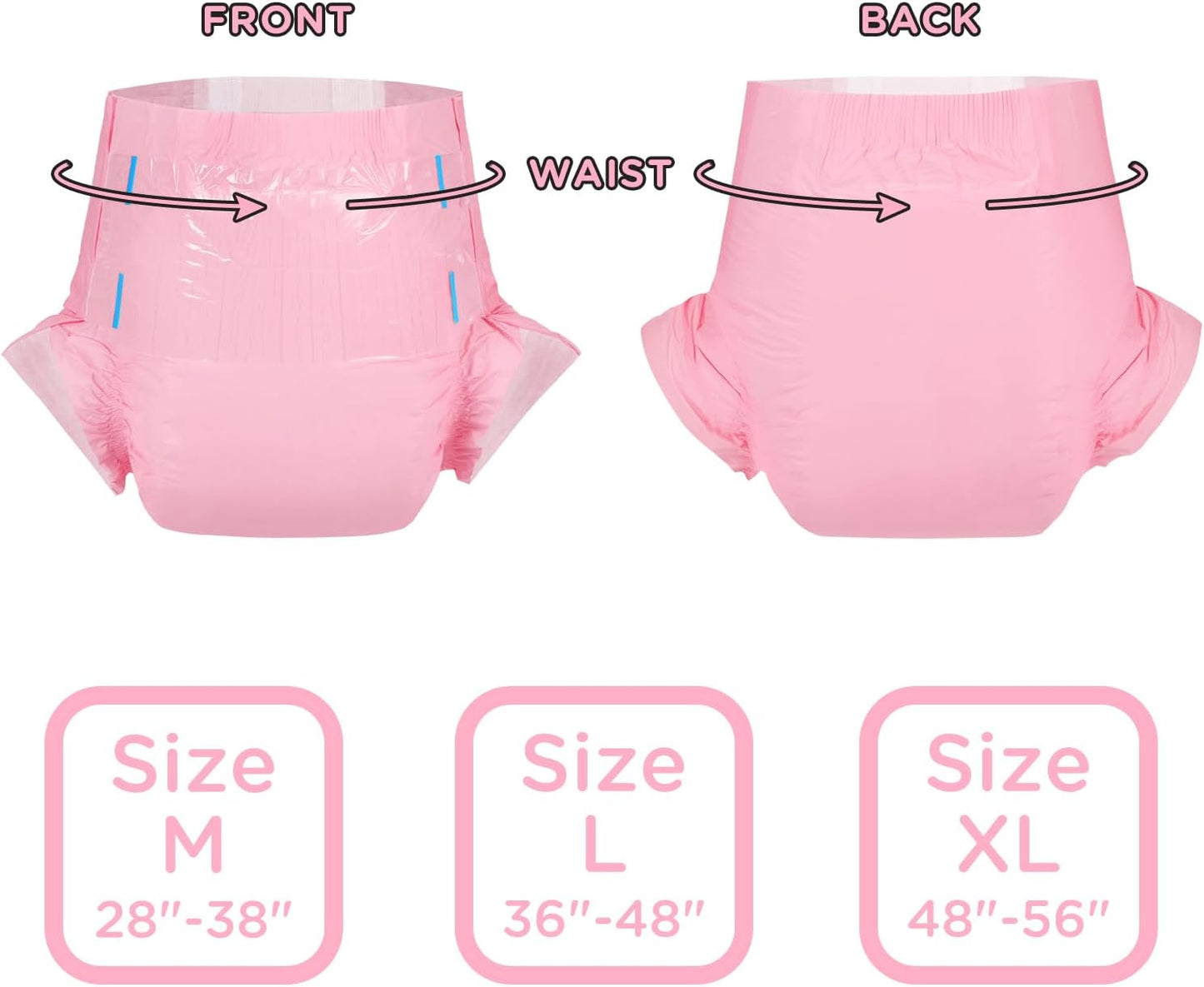 Littleforbig Adjustable Tapes Adult Diaper 2 Pieces - ABDry Ultra Absorbent Diapers Pink (X-Large 48"-56")
