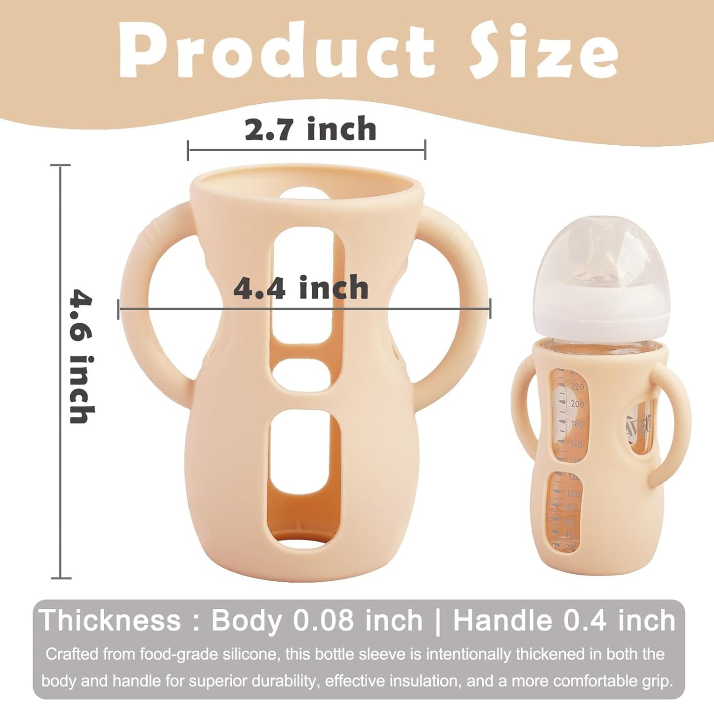 4 Pack Silicone Sleeves for Avent Natural Glass Baby Bottles, Anti Breakage Bottle Holder, Compatible with Philips Avent Glass Natural Baby Bottles (Apricot+Pink+Purple+Orange, 8 OZ)