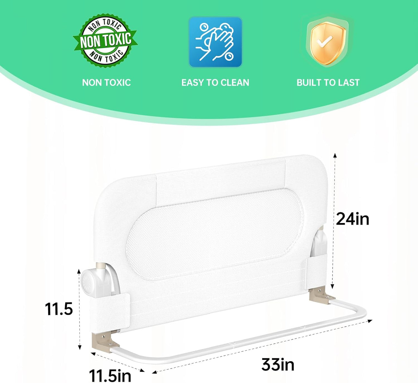 Folding Toddler Bed Rails for Crib,Toddler Bed Guard Rail with Reinforced Anchor Safety System,Bed Rail for Kids Fit,Bunk,Full Size,Queen,King,Twin(White,33"x23.6")