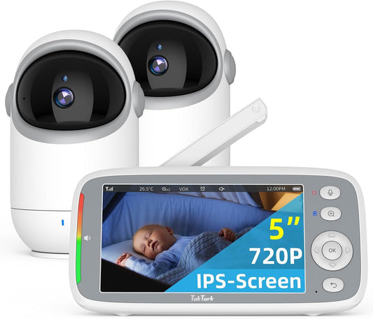 TakTark 5" HD 720P Baby Monitors, Video Baby Monitor with 2 Cameras and Audio, Night Light, 960ft Range, 2 Way Audio, Digital Zoom, Night Vision, VOX Sound Detection, Ideal for New Parent